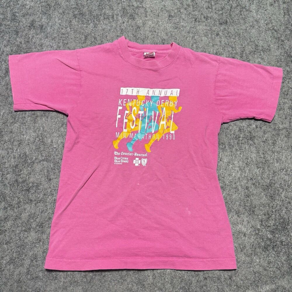 Vintage 1990 Fruit Of The Loom Mens T-Shirt Size S Pink Kentucky Derby Festival